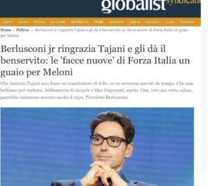 Berlusconi jr ringrazia Tajani e gli dà il benservito: le ‘facce nuove’ di Forza Italia un guaio per Meloni